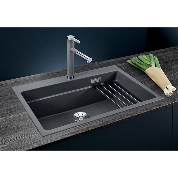 BLANCO - Blanco Evier ETAGON 8 PuraDur en Silgranit 78x51cm avec cuve à étages + 2 rails en inox inclus, Noir (525893) - large