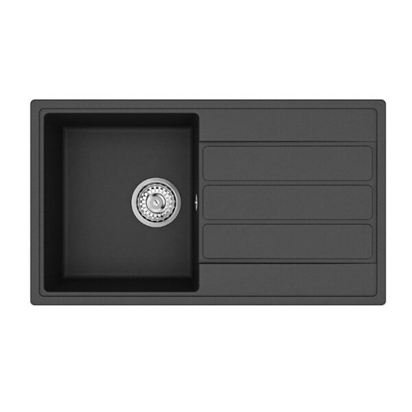 SWISS AQUA TECHNOLOGIES - Swiss Aqua Technologies Evier avec égouttoir en granite à encastrer + mitigeur Grohe monocommande avec douchette 2 jets, noir mat (SATSINKGE3B-SET) - large