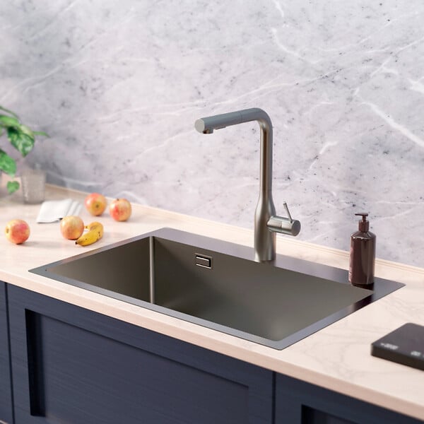 CERAMIA - Ceramia Timeless Évier de cuisine encastrable en inox 304, 68x45x21 cm, Gun Metal brossé PVD - large