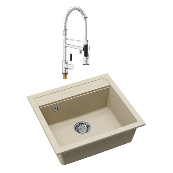 SWISS AQUA TECHNOLOGIES - Swiss Aqua Technologies 56,5x51cm évier en granite à encastrer + mitigeur à bras pivotant, 2 jets, jasmin (SATSINKGQQ100J-S2) - large