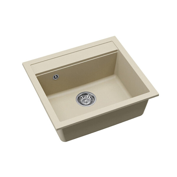 SWISS AQUA TECHNOLOGIES - Swiss Aqua Technologies 56,5x51cm évier en granite à encastrer + mitigeur à bras pivotant, 2 jets, jasmin (SATSINKGQQ100J-S2) - large