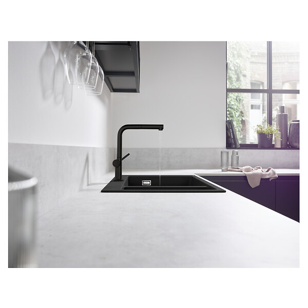 HANSGROHE - Hansgrohe Talis M54 Mitigeur de cuisine 270, avec douchette extractible 1 jet, Noir mat (72808670) - large