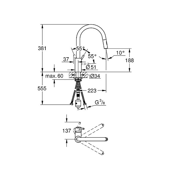 GROHE - Grohe CONCETTO Mitigeur monocommande pour évier avec douchette extractible 2 jets, Inox brossé (G-31483dc2) - large