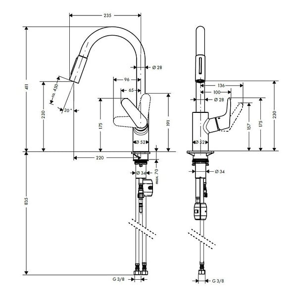 HANSGROHE - Hansgrohe Focus M41 Mitigeur d'évier 240 avec douchette extractible, 2 jets, Inox brossé (31815800) - large