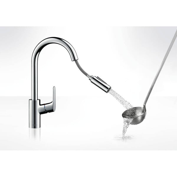 HANSGROHE - Hansgrohe Focus M41 Mitigeur d'évier 240 avec douchette extractible, 2 jets, Inox brossé (31815800) - large