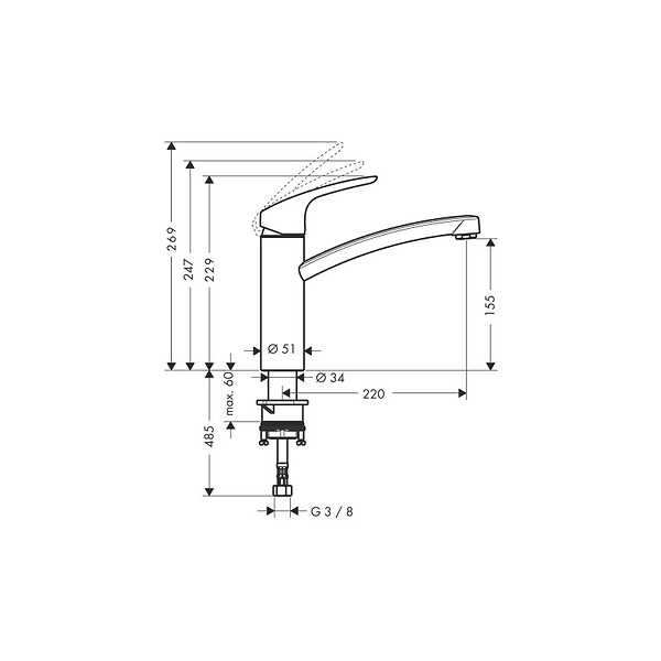HANSGROHE - Mitigeur évier - Focus Eco C3 - Cuisine - Bec orientable - large
