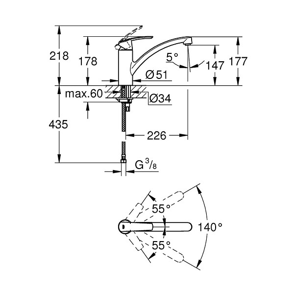 GROHE - Grohe Start Mitigeur monocommande évier, zone de rotation 140°, supersteel (G-32441DC1) - large