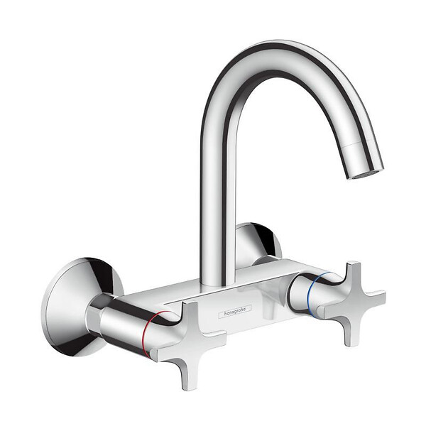 HANSGROHE - Logis Classic. Mélangeur cuisine pour montage mural bec haut, chromé (71286000) - large