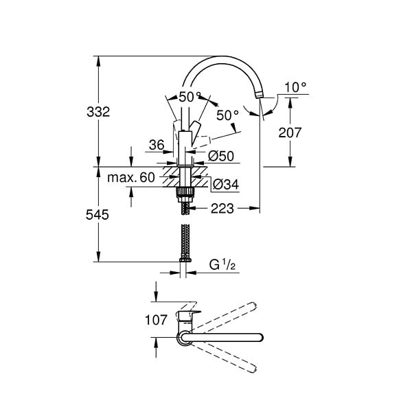 GROHE - Grohe BauEdge mitigeur monocommande évier, chrome (G31233001) - large