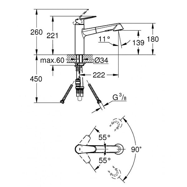 GROHE - Grohe Eurodisc Cosmopolitan Mitigeur évier avec douchette (32257002) - large