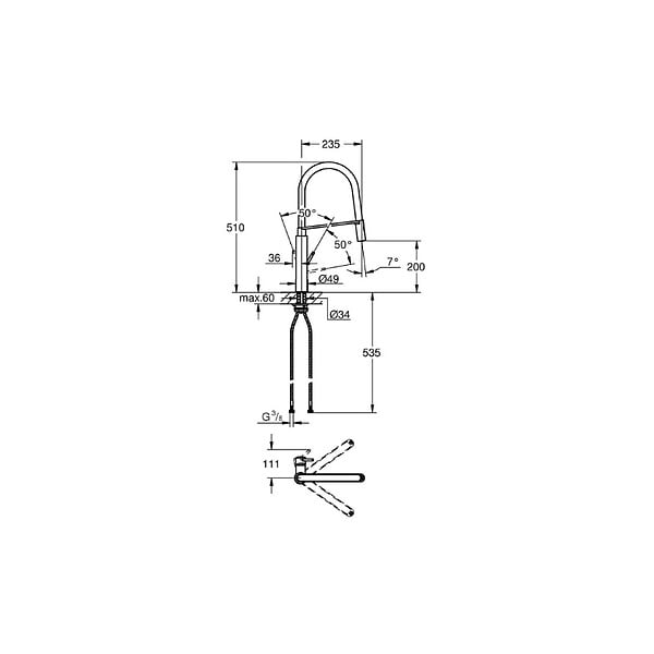 GROHE - Grohe Concetto Mitigeur cuisine semi-pro avec flexible hygiénique noir et douchette 2 jets, Chrome (G-31491000) - large