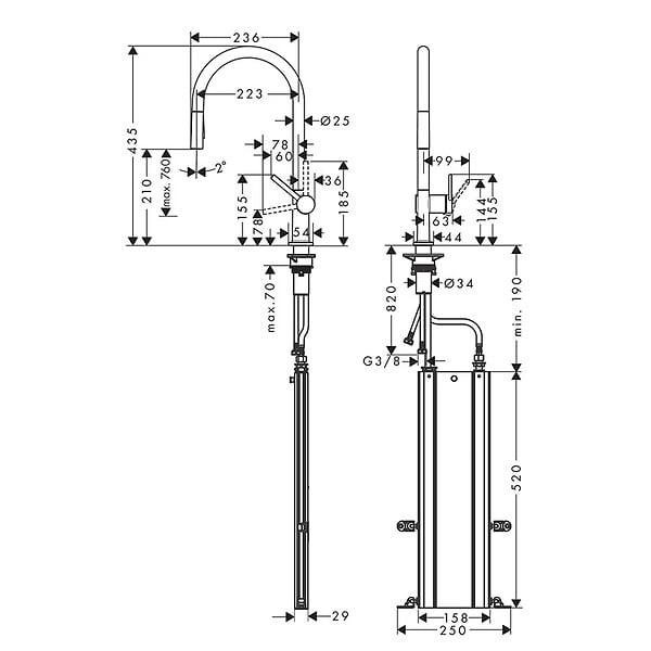 HANSGROHE - Hansgrohe Talis M54 Mitigeur de cuisine 210, avec douchette extractible 2 jets, Noir mat (72800670) - large
