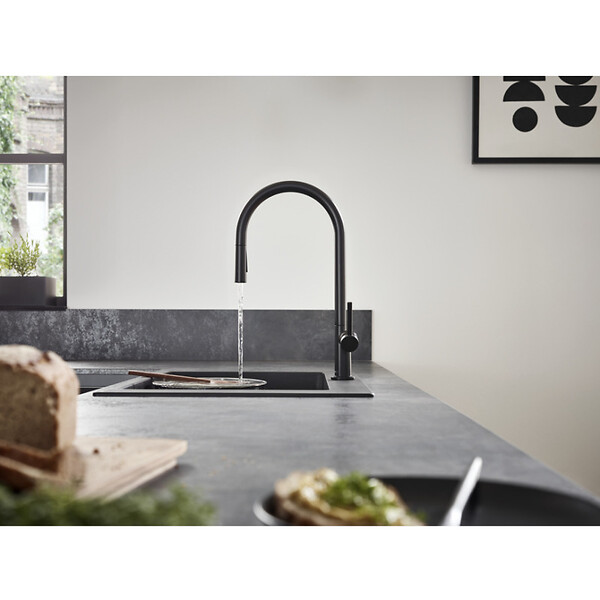 HANSGROHE - Hansgrohe Talis M54 Mitigeur de cuisine 210, avec douchette extractible 2 jets, Noir mat (72800670) - large
