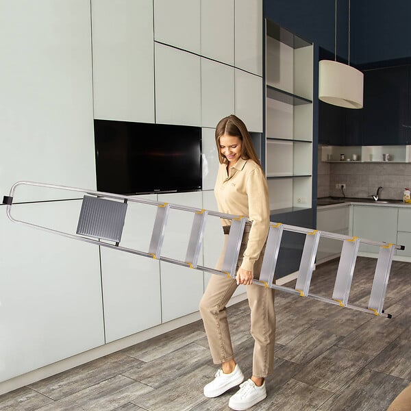 HOSTRÃ–M - Escabeau 8 marches DURA pliable, marchepied léger en aluminium, hauteur plateforme 162cm, pieds antidérapants, charge 150kg, garantie 5 ans Hoström - large