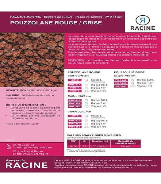 RACINE - Paillage minéral en pouzzolane rouge 12/20 Big bag 500 litres pour 10m2 - large