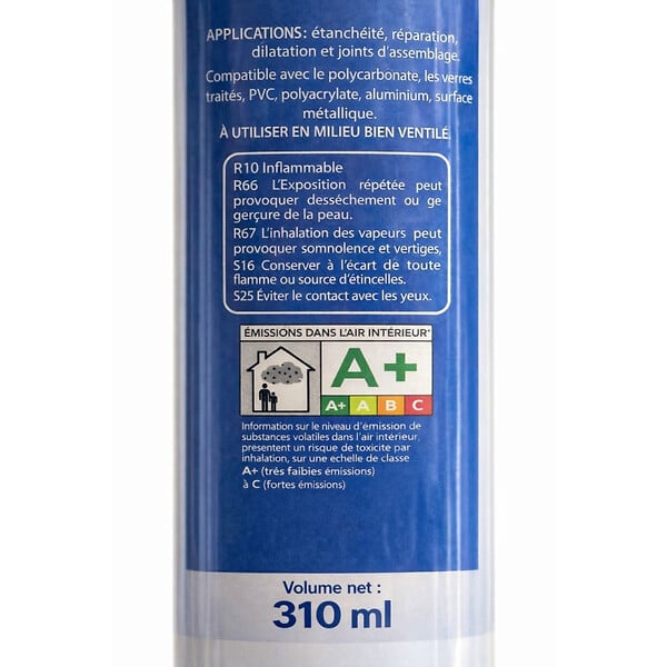 MCCOVER - Mastic silicone transparent polycarbonate et multi supports 310 ml Transparent, Contenance - 310 ml - large