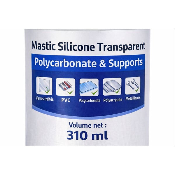 MCCOVER - Mastic silicone transparent polycarbonate et multi supports 310 ml Transparent, Contenance - 310 ml - large