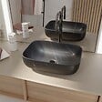 AURLANE - Vasque à poser rectangulaire en céramique noire mat effet marbre 46x32x13.5 cm - BLACK MARBLE - vignette