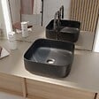 AURLANE - Vasque à poser carrée en céramique noire mat effet marbre 38x38x14 cm - BLACK MARBLE - vignette