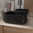 AURLANE - Vasque à poser carrée en céramique noire mat effet marbre 38x38x14 cm - BLACK MARBLE - vignette