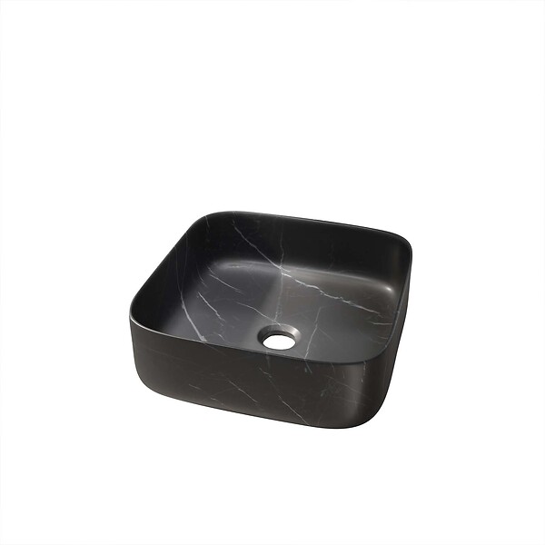 AURLANE - Vasque à poser carrée en céramique noire mat effet marbre 38x38x14 cm - BLACK MARBLE - large