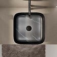 AURLANE - Vasque à poser carrée en céramique noire mat effet marbre 38x38x14 cm - BLACK MARBLE - vignette