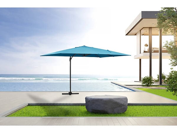 HABITAT ET JARDIN - Parasol jardin déporté Alu "Sun 4" - Rectangle - 3 x 4 m - Bleu + Housse de protection - large