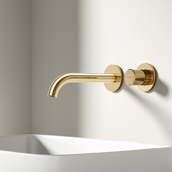 EMKE - EMKE Mitigeur Lavabo Mural Design Séparé 281×140×65 mm, Robinet Or Champagne en Laiton & Inox 304, Cartouche Céramique Longue Durée - large