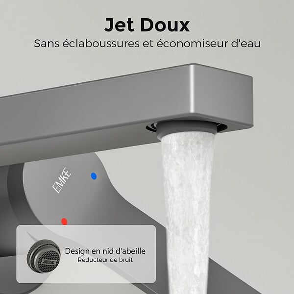 EMKE - EMKE Mitigeur Lavabo Design Séparé, Robinet Mural Anthracite 288×210×70 mm, Corps en Laiton et Inox 304, Cartouche Céramique Haute Durabilité - large