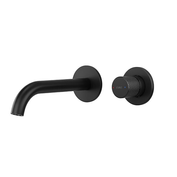 EMKE - EMKE Mitigeur Lavabo Mural Design Séparé 281×140×65 mm, Robinet Noir Mat en Laiton & Inox 304, Cartouche Céramique Longue Durée - large