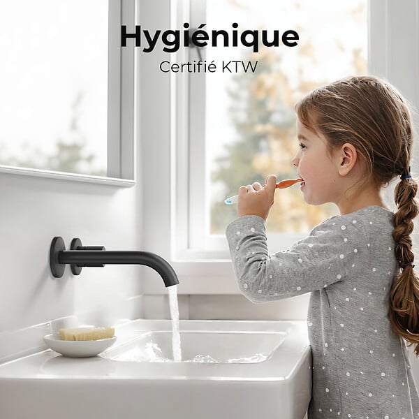 EMKE - EMKE Mitigeur Lavabo Mural Design Séparé 281×140×65 mm, Robinet Noir Mat en Laiton & Inox 304, Cartouche Céramique Longue Durée - large