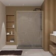 AURLANE - Paroi de douche 140 x 200 HINATA - style Japandi courbes douces - Cadre effet Bois - Verre 6mm - vignette