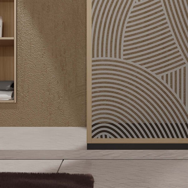 AURLANE - Paroi de douche 140 x 200 HINATA - style Japandi courbes douces - Cadre effet Bois - Verre 6mm - large