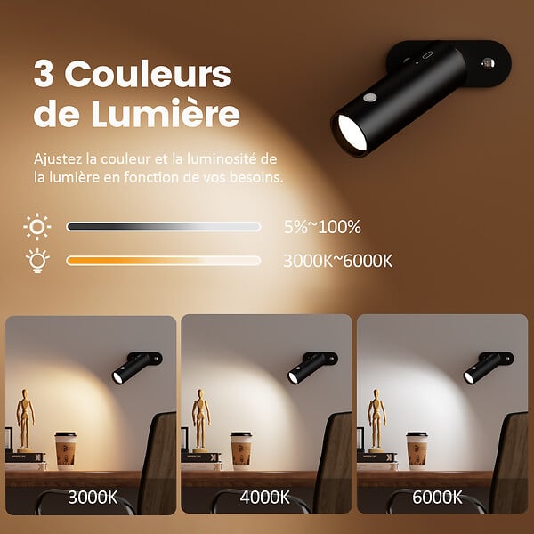 EMKE - EMKE Lampe de table LED magnétique sans fil 5 en 1, Dimmable, Rechargeable, Commande Tactile, 3 modes de couleur, USB-C, Blanc - large
