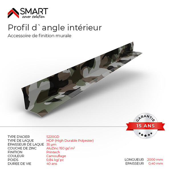 BRAVO THE SMART SOLUTION - Profil d`angle intérieur Tôle de couverture H12 Coloris Camouflage Printech L=2m - large