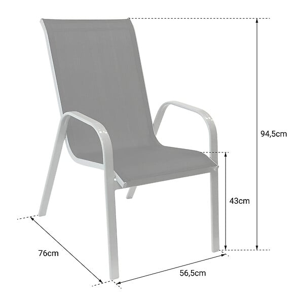 HAPPY GARDEN - Lot de 6 chaises MARBELLA en textilène noir - aluminium gris - large