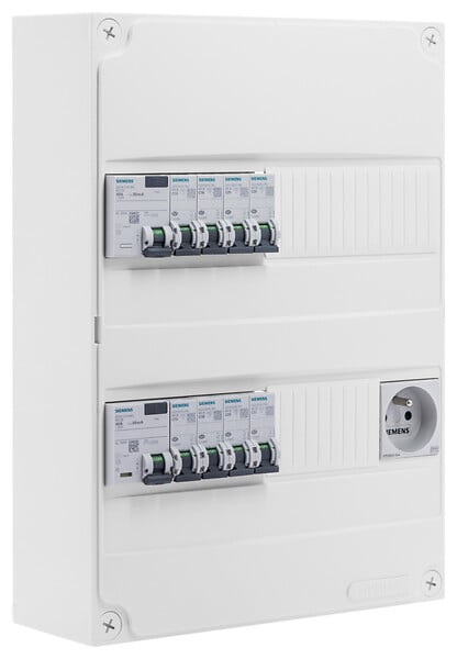 SIEMENS - Tableau électrique pré-équipé 2 rangées 26 modules 8 disjoncteurs 2 interrupteurs différentiels + prise 2P+T-SIEMENS - large