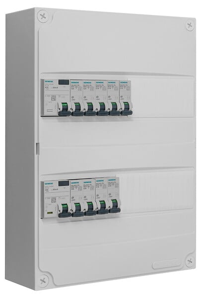 SIEMENS - Tableau 2 rangées pré-équipé 1 inter. diff. 63A + 1 inter. diff. 40A + 9 disjoncteurs-SIEMENS - large