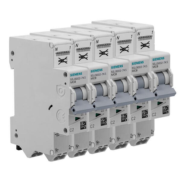 SIEMENS - Lot de 5 disjoncteurs Auto P+N 2A-SIEMENS - large