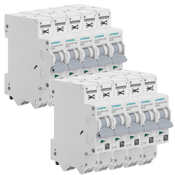 SIEMENS - Lot de 10 disjoncteurs Auto P+N 10A-SIEMENS - large