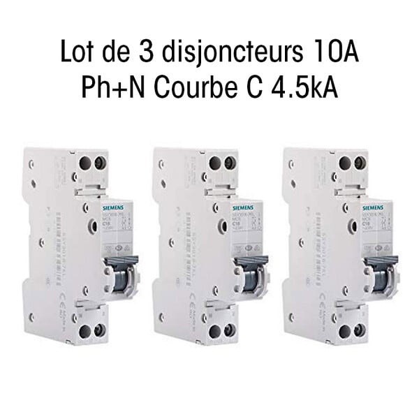 SIEMENS - 5SY3010-7KL LOT 3 DISJONCTEURS MODULAIRES 230V, 4,5kA, 1+N POLES, COURBE C, 10A-SIEMENS - large