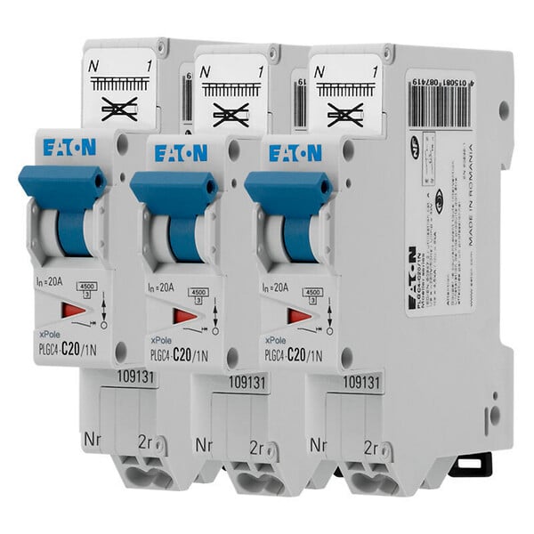 EATON CAPRI - Lot de 3 disjoncteurs auto 20A PLG, Ph+N, borne à ressort, 4,5kA (EN 60898) courbe C-EATON - large