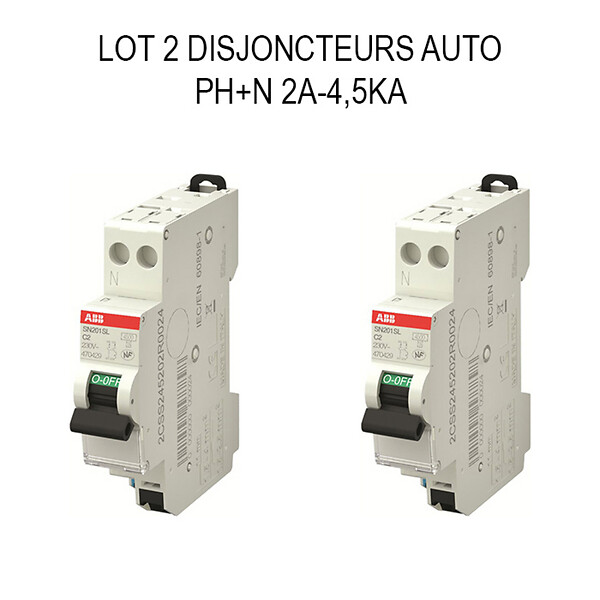 ABB - Lot de 2 disjoncteurs automatiques Ph+N raccordement Rapide 2A-4,5Ka-ABB - large