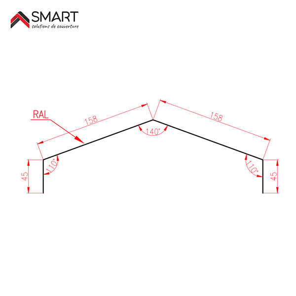BRAVO THE SMART SOLUTION - Faitière double crantée TR45 - bac acier - tôle de couverture - Toiture -  Coloris Gris Bleu RAL 5008 L=2.10m, épaisseur 0.63mm - large