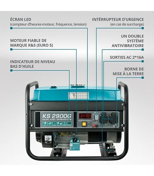 KONNER SOHNEN - Groupe électrogène à essence/gaz Könner & Söhnen KS 2900G - large