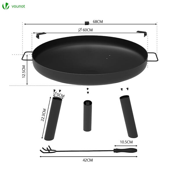 VOUNOT - Brasero exterieur 60cm en acier noir - large