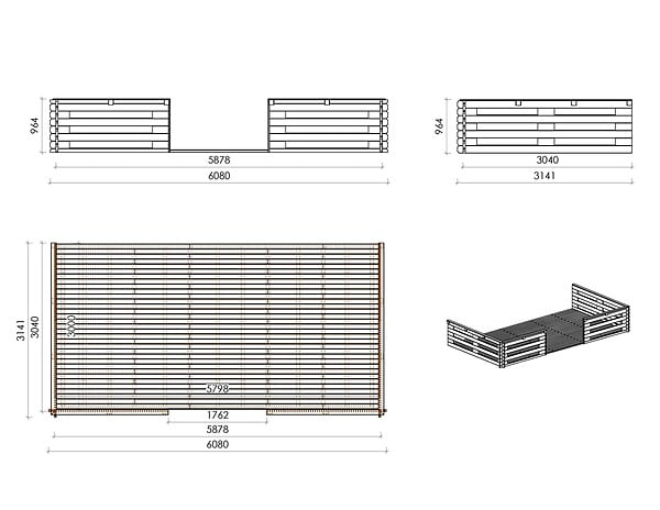 ALTANKA - Terrasse en bois avec balustrade pour abri en bois - 18m2 - 6m x 3m - couleur: naturel - DOM558 - large