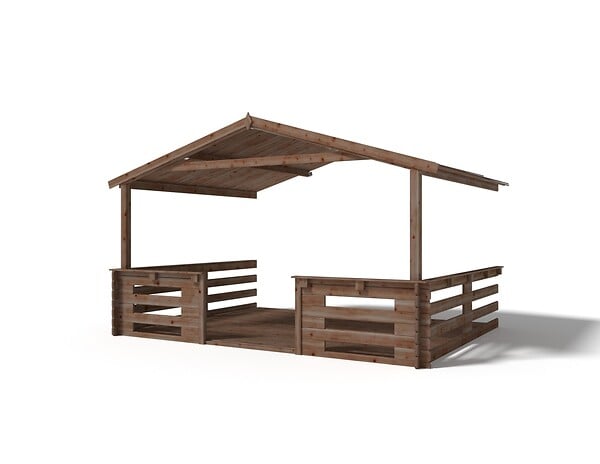 ALTANKA - Terrasse en bois avec balustrade pour abri en bois - 12m2 - 4m x 3m - imprégnée - couleur: marron - DOM542 - large