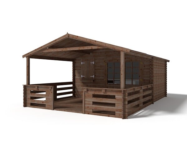 ALTANKA - Terrasse en bois avec balustrade pour abri en bois - 12m2 - 4m x 3m - imprégnée - couleur: marron - DOM542 - large