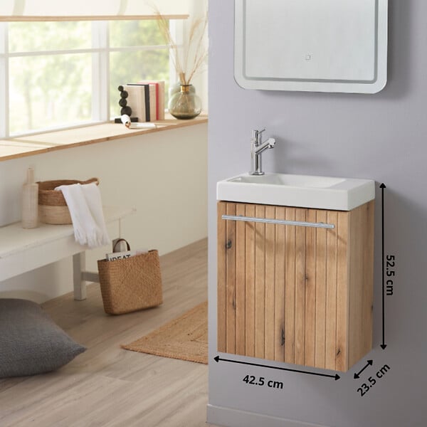 GODART - Meuble lave-mains Strié Bois pour robinet à gauche Solo - large